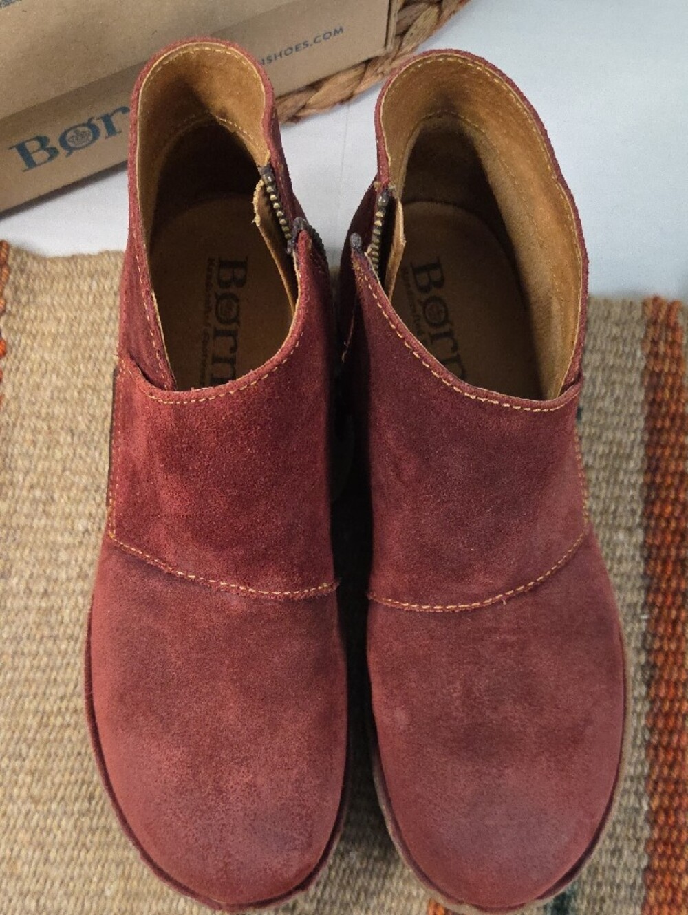 Born Womens Wine Suede Ankle Boots - Picture 6 of 7